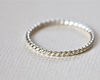 silver twist ring, rope ring, stackable ring, staking ring, textured ring, skinny ring, dainty ring
