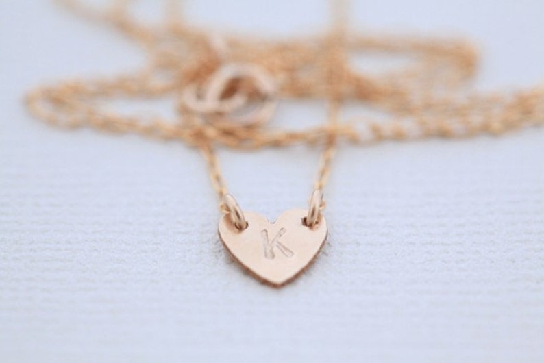 dainty necklace, heart necklace, initial necklace, tiny heart gold necklace image 1