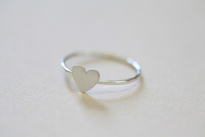 tiny heart ring sterling silver dainty ring, rustic jewelry image 1