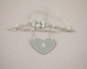 silver monogram heart necklace, initial heart necklace, monogram pendant, personalized gift