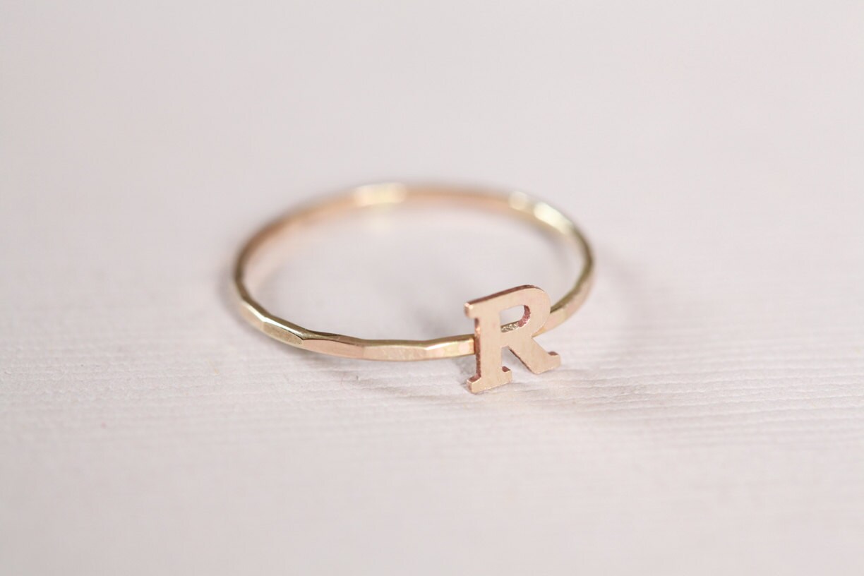 Stackable Initial Ring Monogram Ring Dainty Ring Letter Etsy