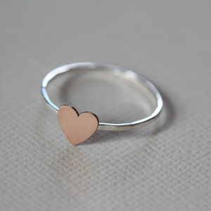 Just a tiny heart ring, dainty ring, everyday ring  - rose gold filled tiny heart on sterling silver band