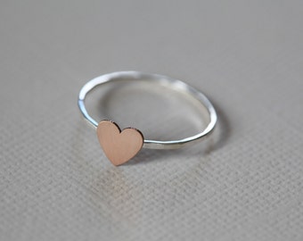 Just a tiny heart ring, dainty ring, everyday ring  - rose gold filled tiny heart on sterling silver band