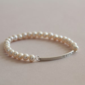 pearl bracelet, name bracelet, custom hand stamped bracelet, personalized jewelry, wedding gift - freshwater pearls 6mm