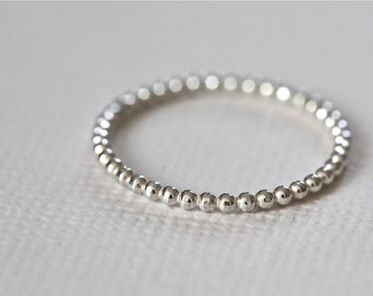 beaded ring, stackable ring, staking ring, textured ring, skinny ring, dainty ring - sterling silver bead ring
