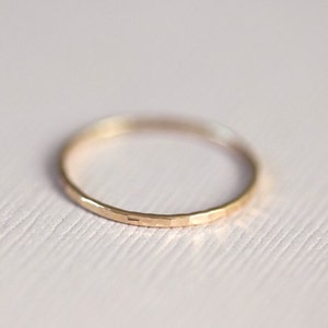 14k gold ring, skinny ring, hammered ring, textured ring, dainty stackable ring - solid gold