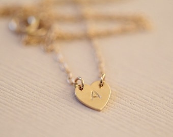 initial tiny heart necklace, Minimalist, 14k solid gold, gift for mom