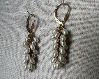 Pearl drop earrings, boho earrings