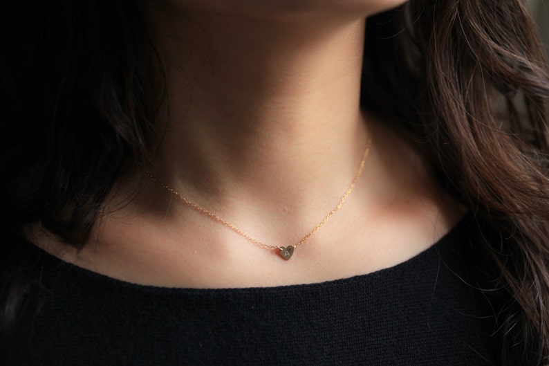 dainty necklace, heart necklace, initial necklace, tiny heart gold necklace image 2