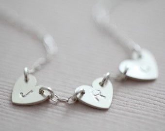 Family necklace, initial necklace, monogram necklace, heart necklace, dainty necklace - sterling silver