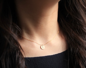 gold initial necklace, monogram necklace, dainty necklace - gold circle pendant necklace