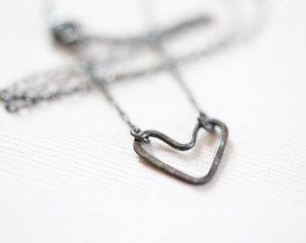 Open heart necklace , rustic jewelry, dainty necklace - Oxidized sterling silver necklace