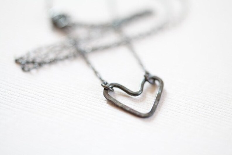 Open heart necklace , rustic jewelry, dainty necklace Oxidized sterling silver necklace image 1