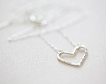 open heart necklace, dainty necklace, gift for her - sterling silver