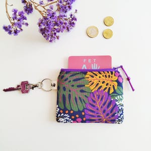 Monedero Llavero hojas monstera de colores | Compacto y funcional, cremallera  | Cartera regalo mujer | Pequeño, práctico y hecho a mano