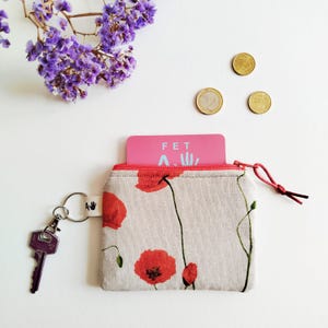 Monedero Llavero Amapolas | Compacto y funcional, cremallera  | Cartera flores regalo mujer | Pequeño, práctico y artesanal | Hecho a mano