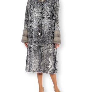 Women&#39;s Gray Persian Mink Coat Astrakhan Coat All Sizes Handmade With Mink Fur Collar Sleeves - Gift For Her