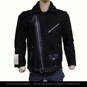 Brand New with tags Men&#39;s Women&#39;s Black Biker jacket real Persian Lamb Fur coat karakuli astarkhan sawarka handmade All sizes Gift For Him