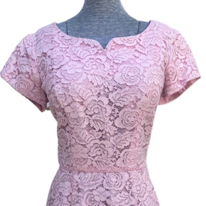 Vintage 50s Pink Lace Sheath Cocktail or Wedding Dress