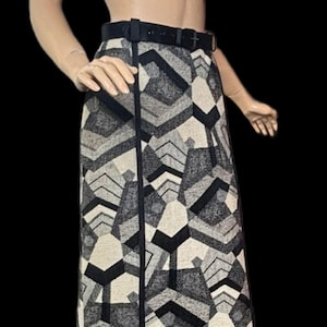 Vintage 60s-70s Nelly de Grab Op Art Geometric Print Wool Maxi Skirt