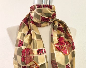 Vintage Sheer Scarf Abstract Rose