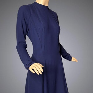 Vintage 50s Elegant Navy Blue Rayon Crepe Fit & Flare Dress Alfred Werber Tall