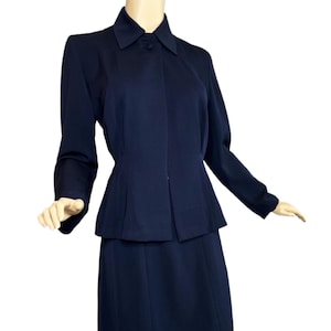 Vintage 40s Sophisticated Navy Blue Gabardine Suit Jacket & Skirt