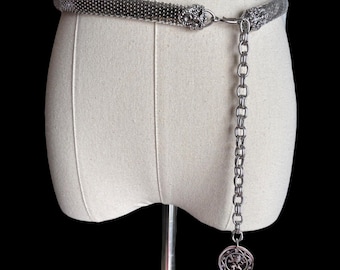 Vintage 70s Chain Link Belt Silver Napoleon Coins