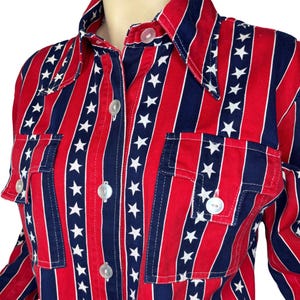 Vintage 70s Red White & Blue Stars and Stripes Cotton Shirt Jacket
