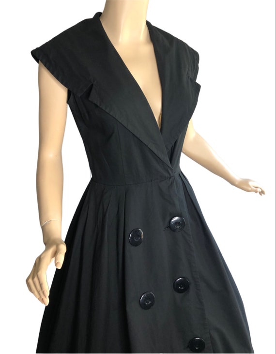 Vintage 50s Dress Black Cotton Platter Collar Big… - image 2