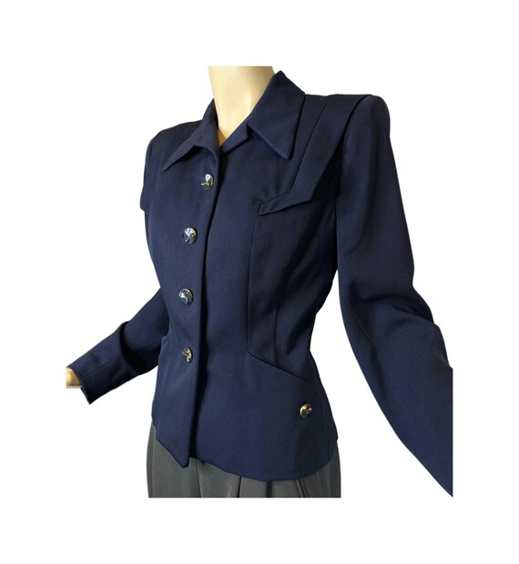 Vintage 40s Jacket Gabardine Navy Blue With Gold Trimmed Pinwheel 