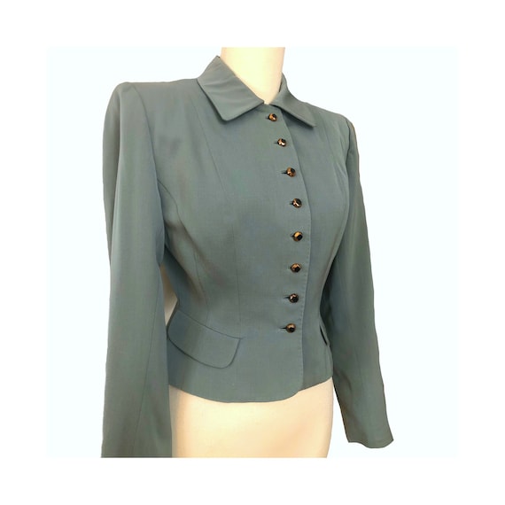 Vintage 40s Sage Green Gabardine Jacket Bonwit Teller… - Gem