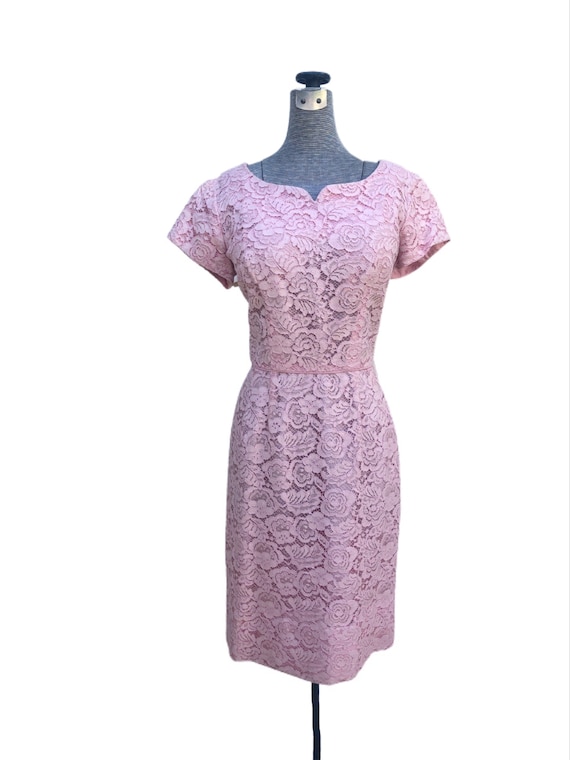 Vintage 50s Pink Lace Sheath Cocktail or Wedding D