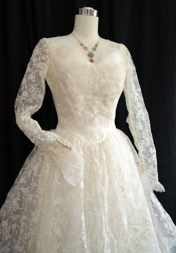 Vintage 50s Wedding Dress // 1950s Wedding Gown // Lace Tulle | Etsy