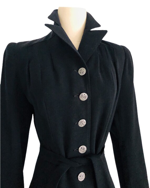 Vintage 1930s-1940s Deep Blue/Black Coat Fit & Fl… - image 9