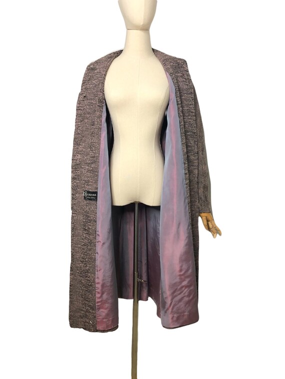 Vintage 50s Swing Coat Pink & Black Nubby Silk Ro… - image 6