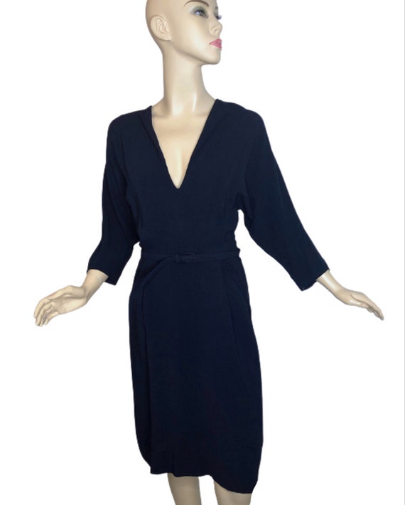 Vintage 40s Dress by Eisenberg Originals Navy Cre… - image 1