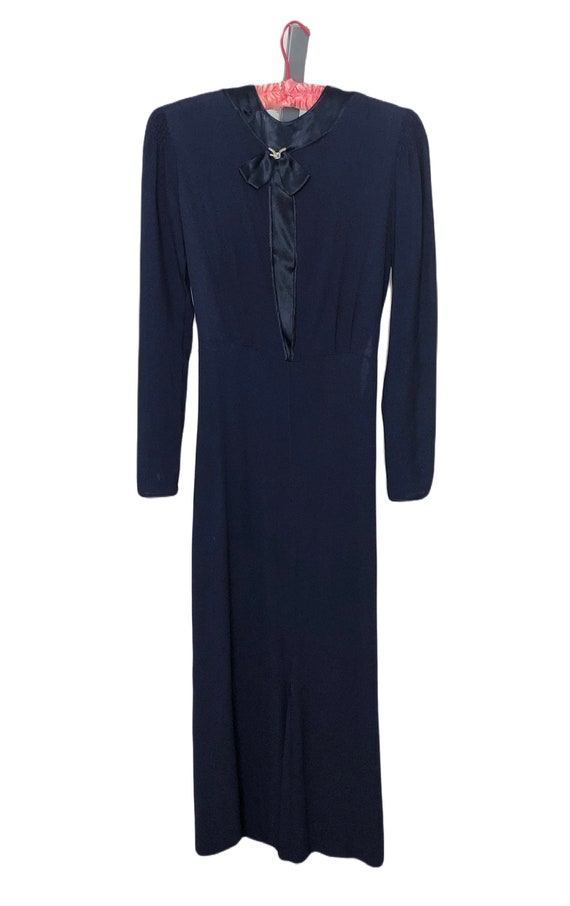 Vintage 40s Dress in Navy Blue Crepe Satin Inset … - image 2