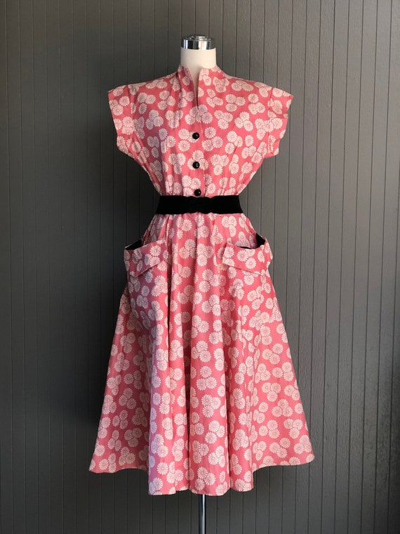 Vintage Dress Late 40s/Early 50s Pink Cotton Asian