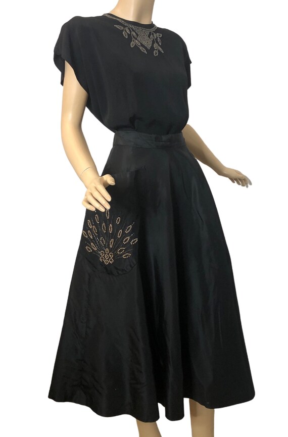 Vintage 1950s Evening Full Skirt Black Taffeta Hu… - image 2