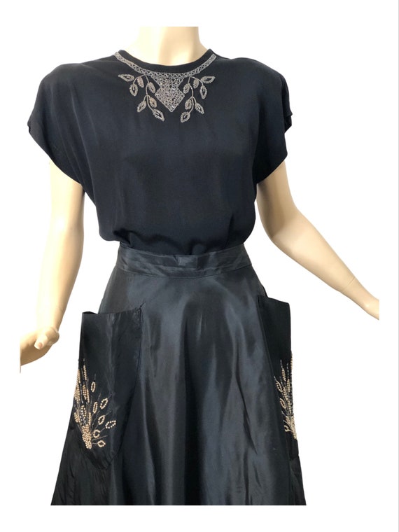 Vintage 1950s Evening Full Skirt Black Taffeta Hu… - image 1