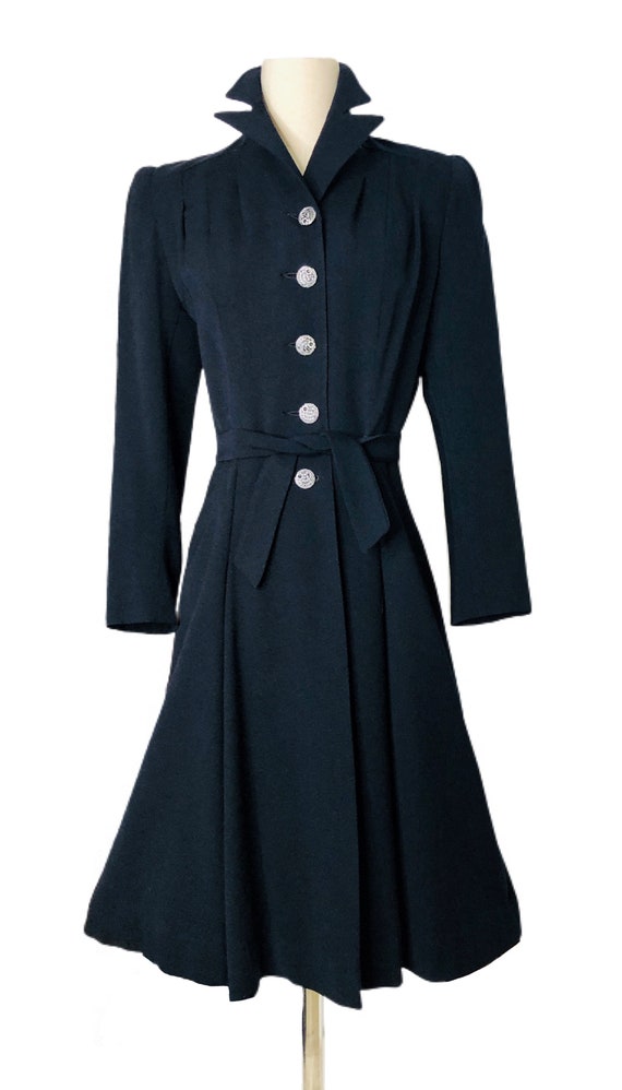 Vintage 1930s-1940s Deep Blue/Black Coat Fit & Fl… - image 2