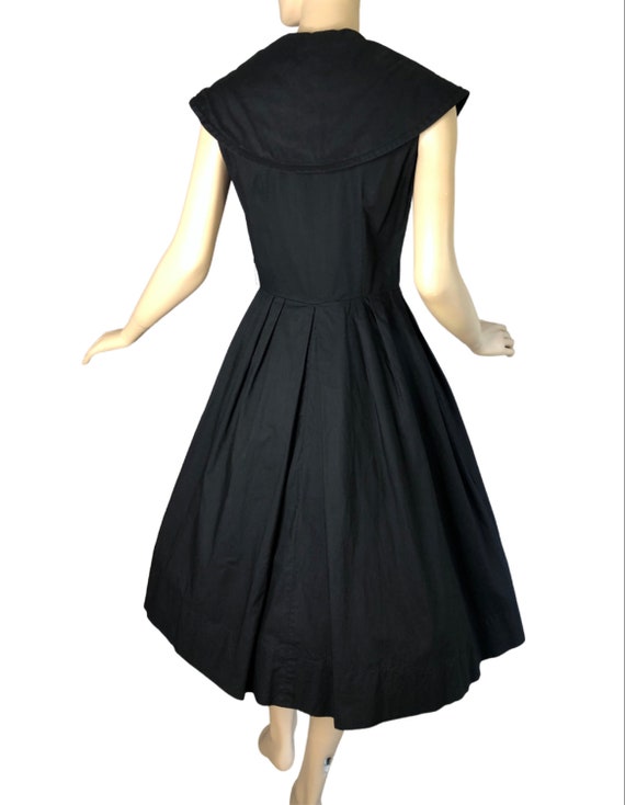 Vintage 50s Dress Black Cotton Platter Collar Big… - image 8