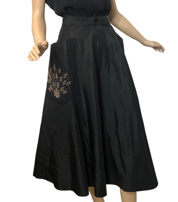 Vintage 1950s Evening Full Skirt Black Taffeta Hu… - image 6