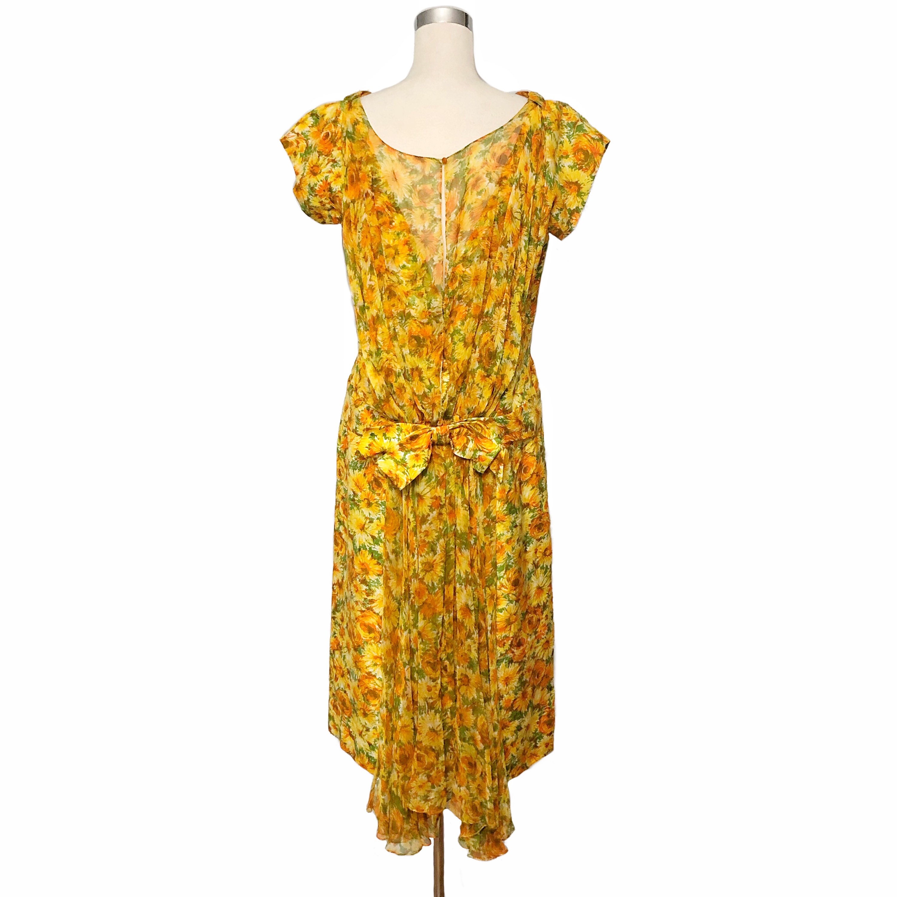 Vintage 50s Floral Silk Dupioni & Chiffon Dress Mandarin Orange and ...