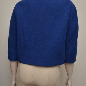 Vintage 50s 60s Cropped Jacket Lapis Blue Wool Amazing Cabochon Buttons image 3