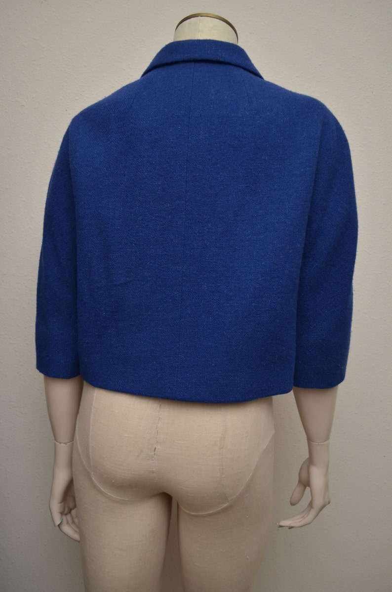 Vintage 50s 60s Cropped Jacket Lapis Blue Wool Amazing Cabochon Buttons image 3