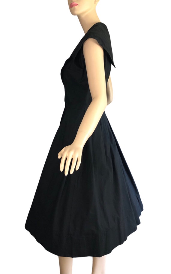 Vintage 50s Dress Black Cotton Platter Collar Big… - image 4