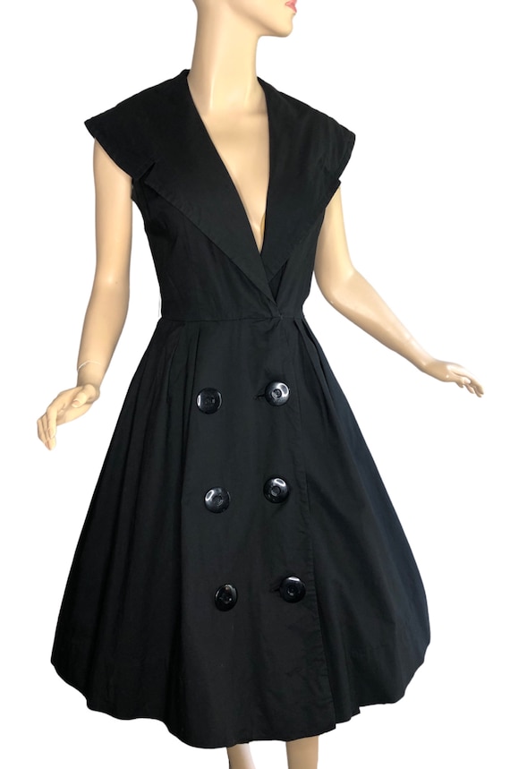 Vintage 50s Dress Black Cotton Platter Collar Big… - image 6