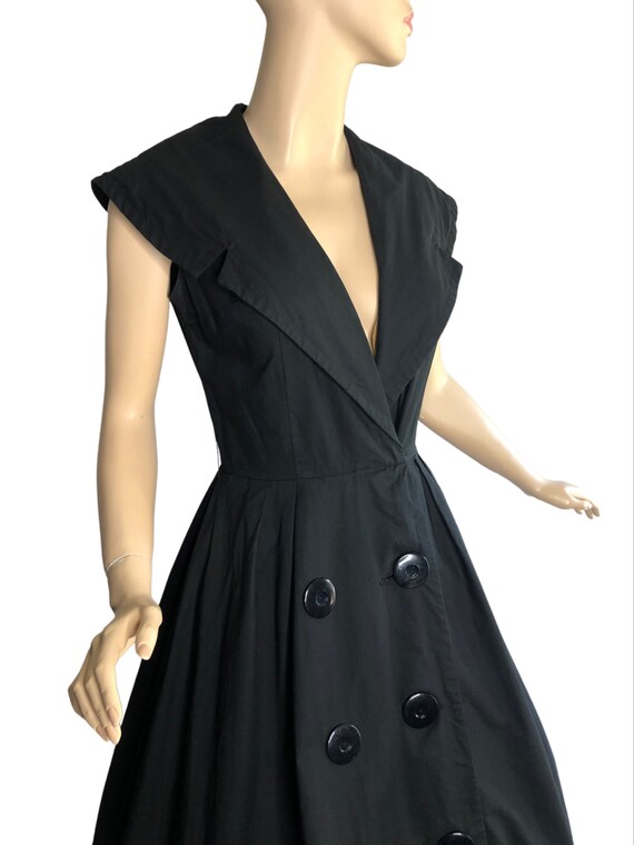 Vintage 50s Dress Black Cotton Platter Collar Big… - image 7